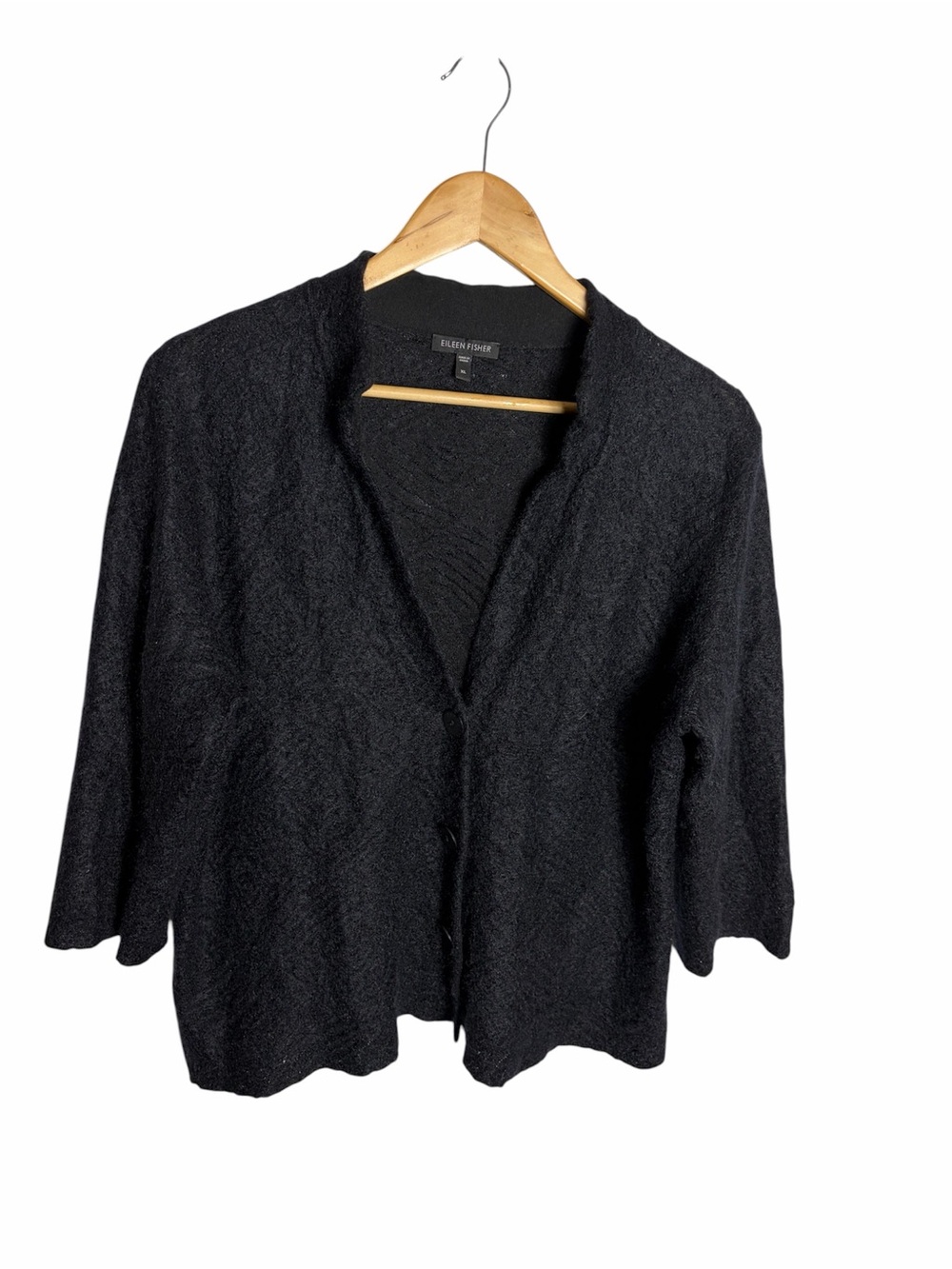 Eileen Fisher black mohair wool blend sweater cardigan size XL